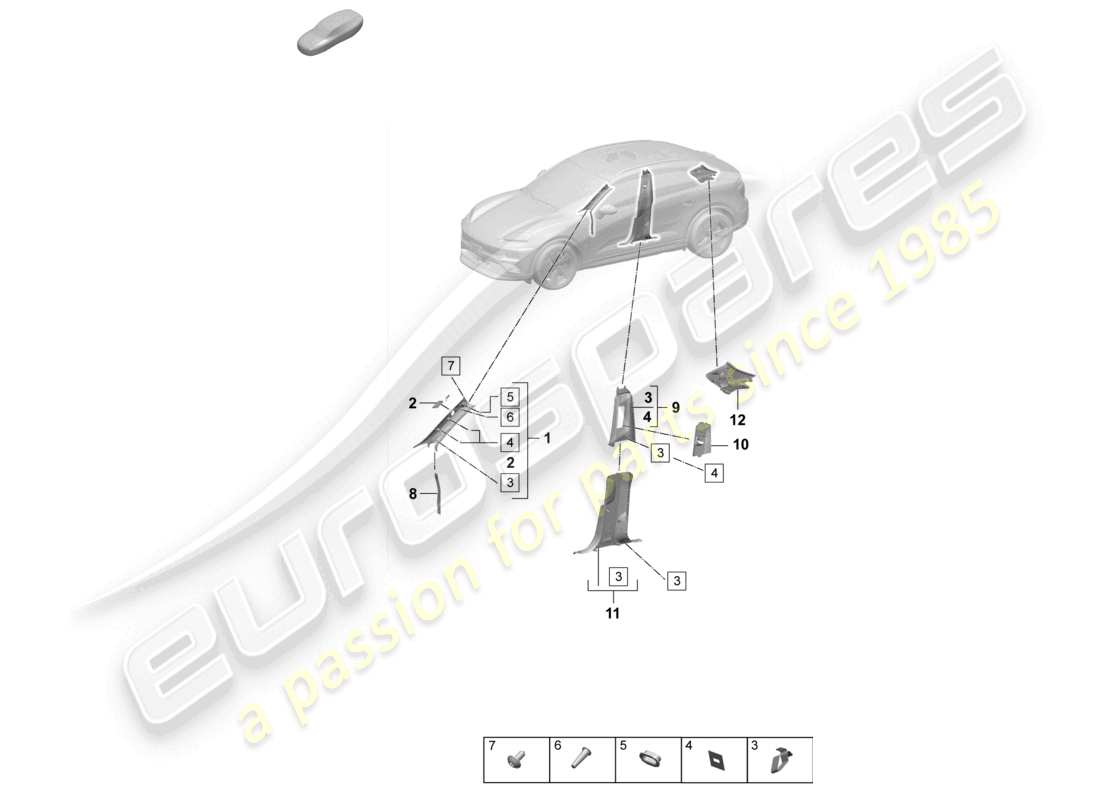 porsche 2024 (macan-e) a-pillar trim upper b-pillar trim part diagram
