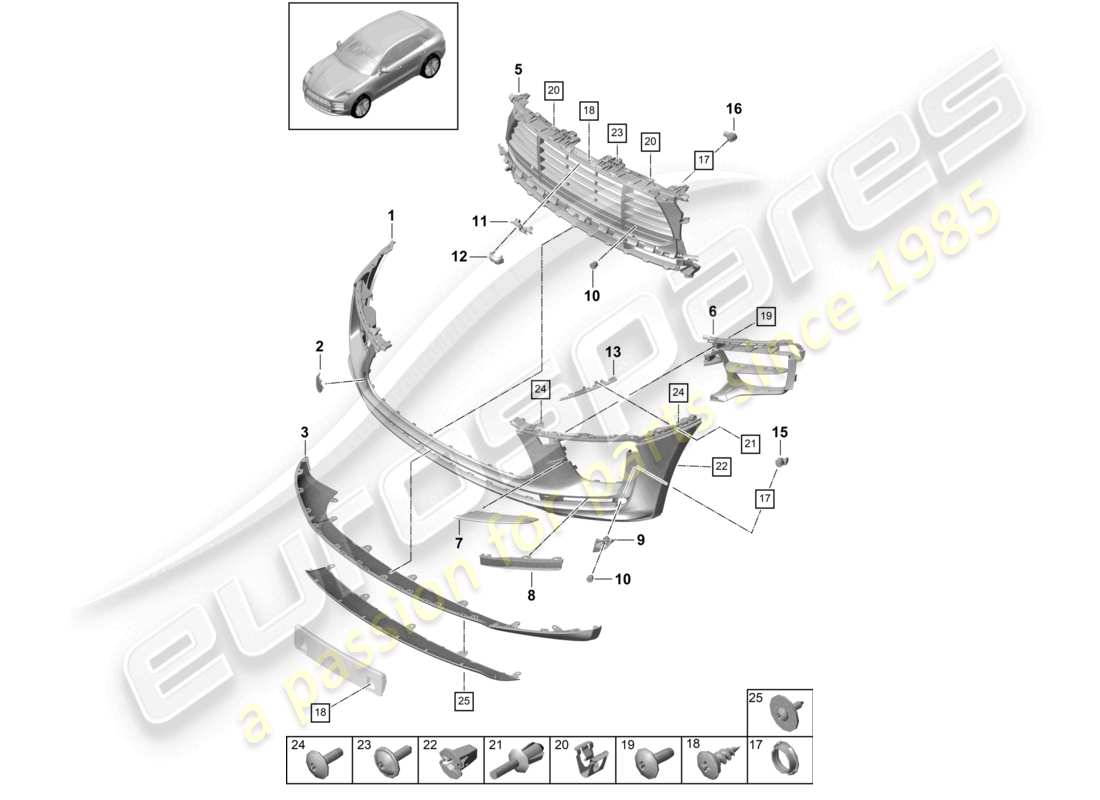 porsche 2024 (macan) bumper front turbo part diagram