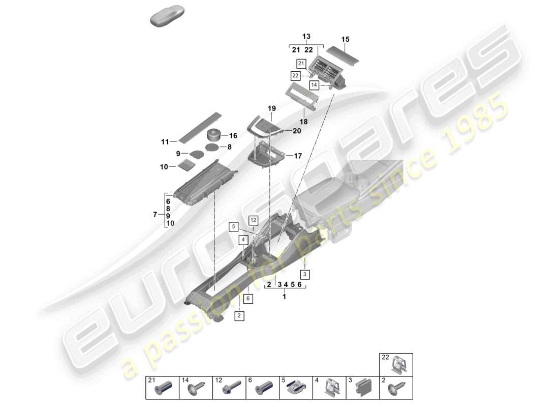 porsche 2025 (panamera 976) centre console rear parts diagram