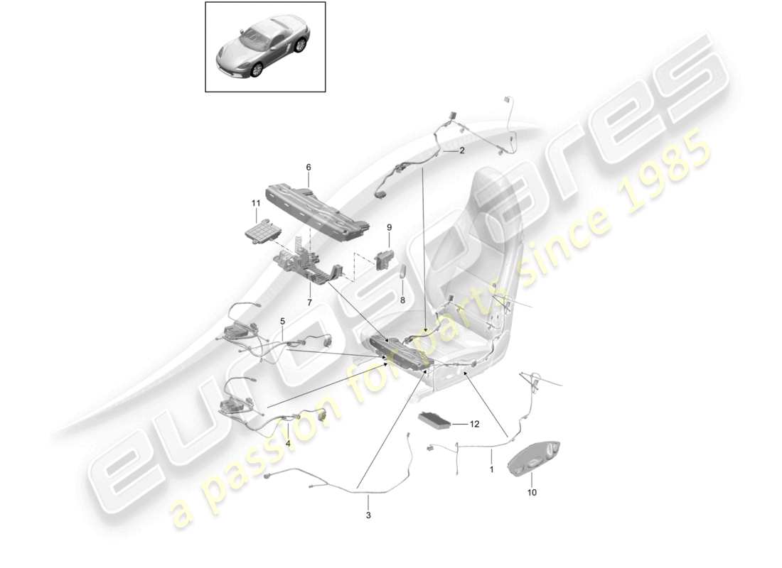 porsche 2022 (718 boxster) wiring looms switch control unit electric motor sports seat parts diagram