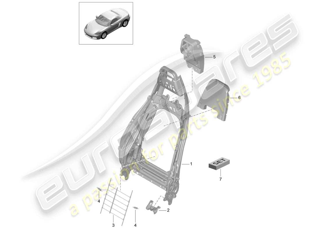 porsche 2023 (718 boxster) backrest frame sports seat plus accessories part diagram