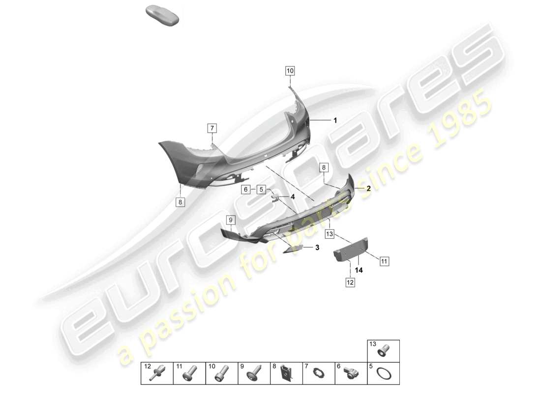 porsche 2026 (taycan 9j1-2) bumper rear for equipment variant: turbo turbo st sport turismo part diagram
