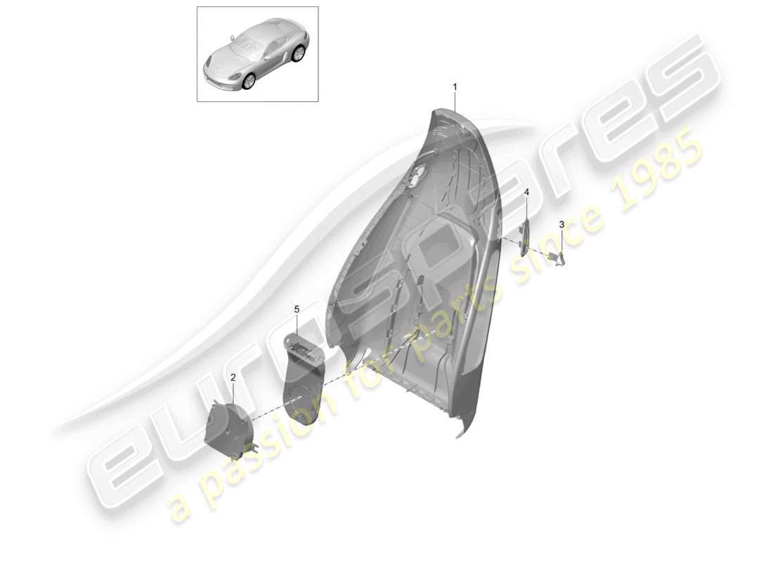 porsche 2022 (718 cayman) backrest shell sports seat plus accessories part diagram