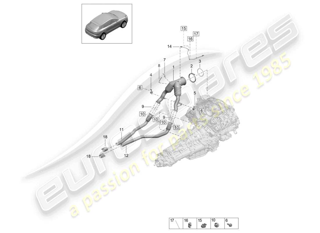 porsche 2025 (macan) catalytic converter petrol particulate filter lambda probe part diagram