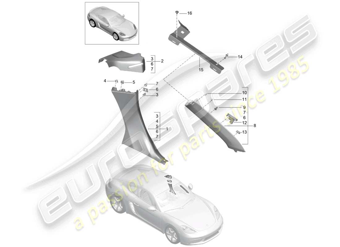 porsche 2026 (718 cayman) side panel trim b-pillar parts diagram