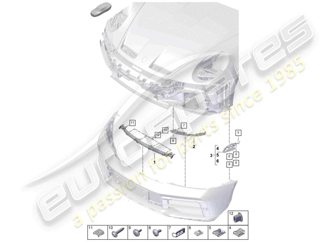 porsche 2023 (992-1) bumper front fasteners 911 dakar parts diagram