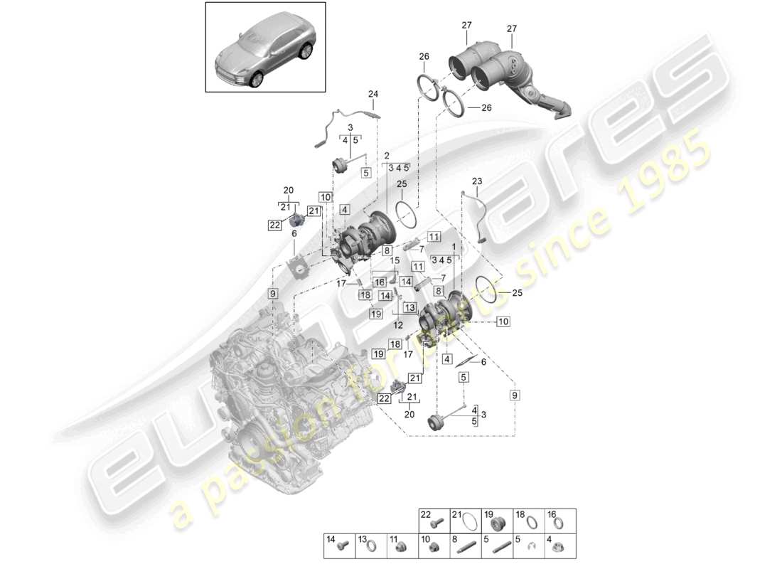 porsche 2024 (macan) exhaust gas turbocharger exhaust manifolds lambda probe part diagram