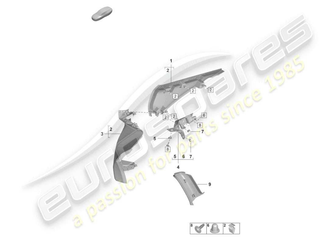 porsche 2020 (taycan 9j1-1) c-pillar trim part diagram