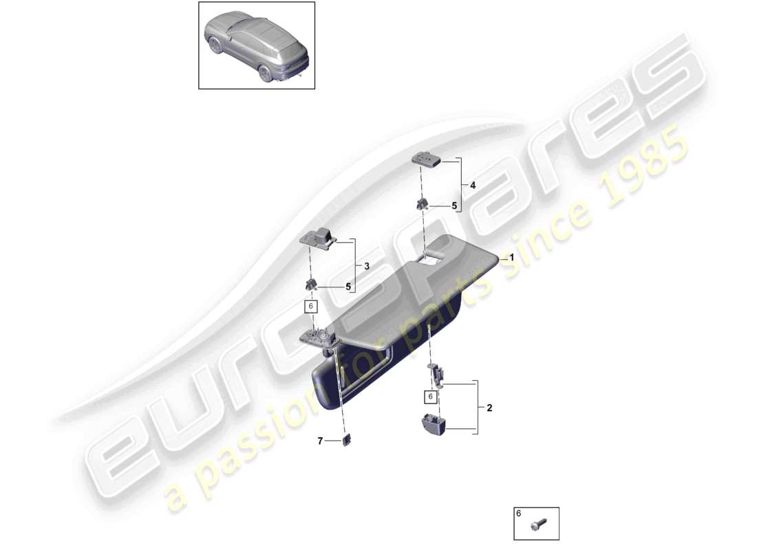 porsche 2024 (cayenne e3 9ya/9yb) sun vizors parts diagram