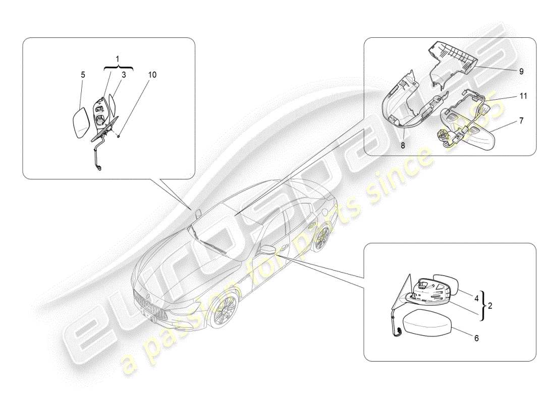 maserati ghibli (2020) internal and external rear-view mirrors part diagram