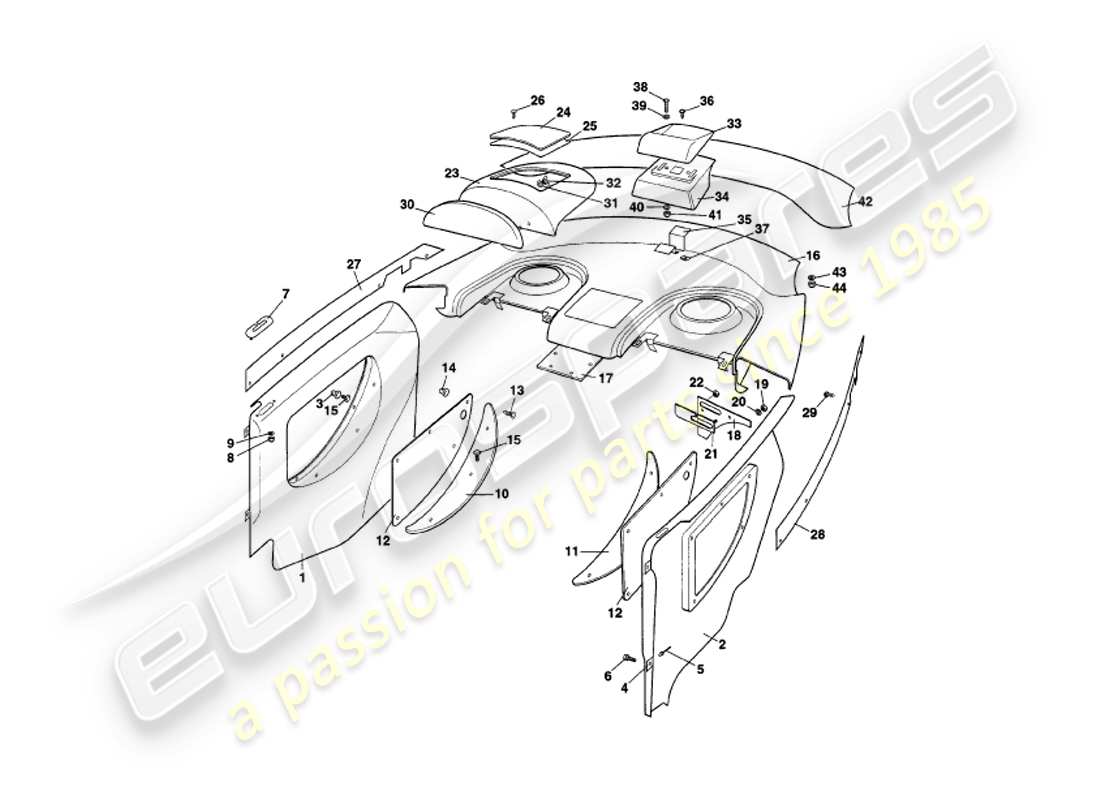 aston martin v8 coupe (1999) rear trim parts diagram