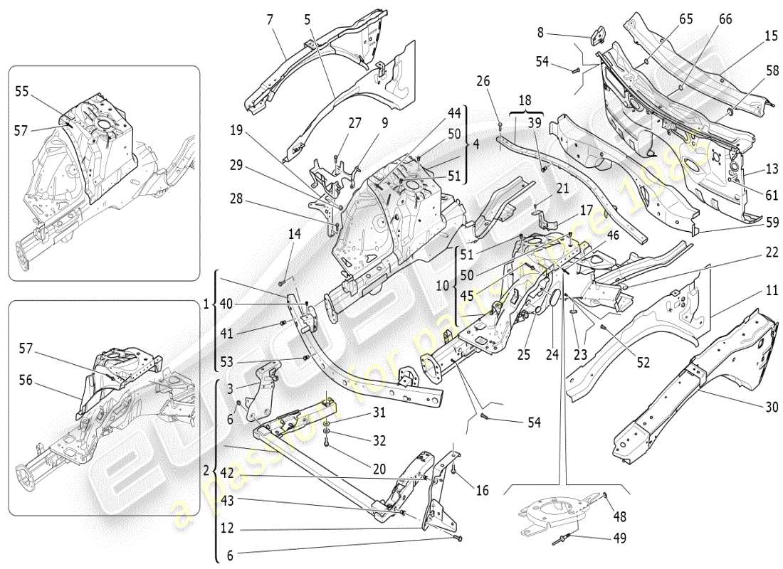 maserati ghibli (2019) front structural frames and sheet panels part diagram