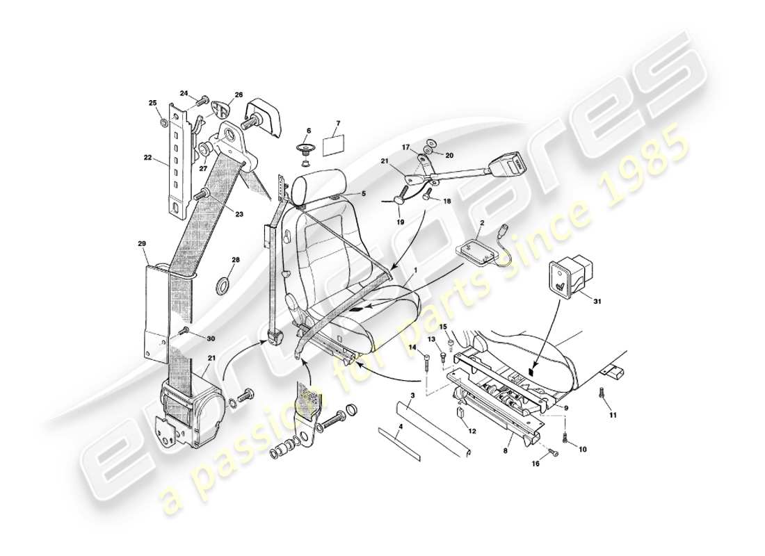aston martin v8 coupe (2000) front seats & belts to vin v79079 excl v79074 part diagram