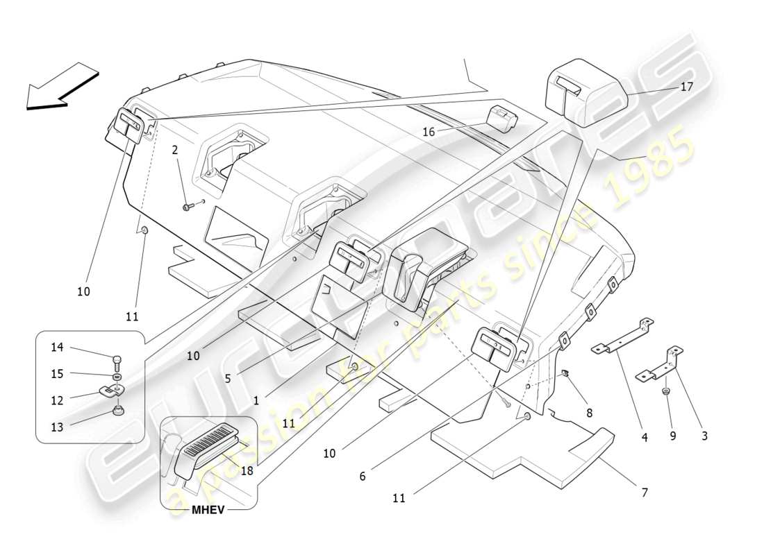 maserati ghibli (2017) rear parcel shelf parts diagram