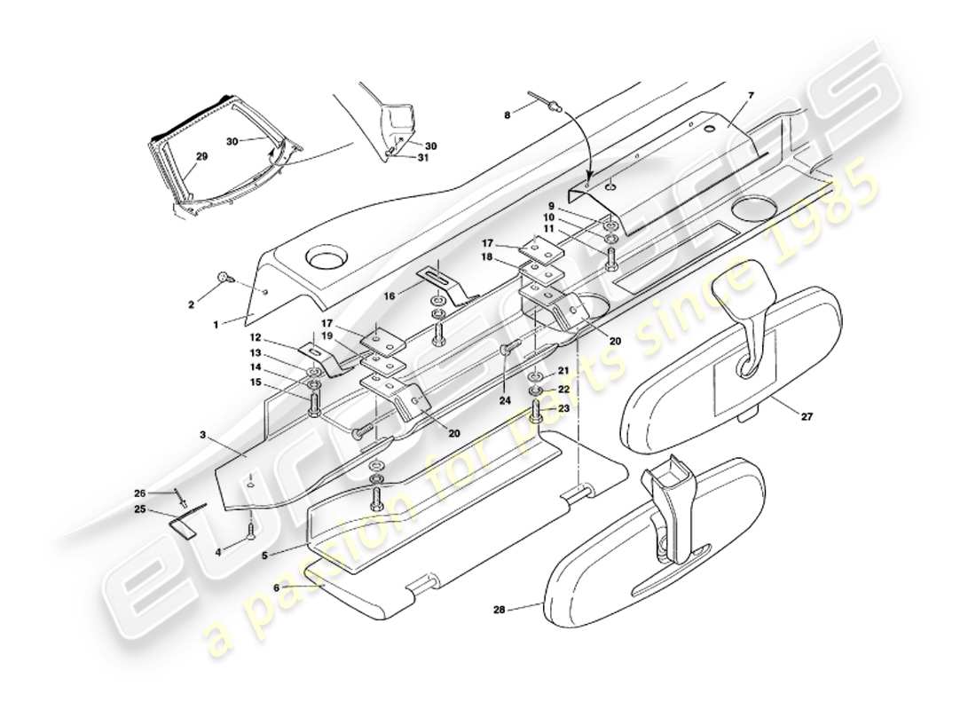 aston martin v8 volante (1998) fascia & trim part diagram