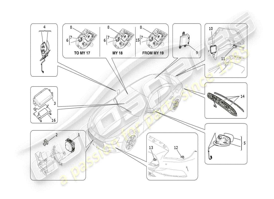 maserati ghibli (2021) drive assistance system part diagram
