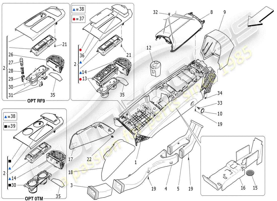 maserati ghibli (2020) accessory console and centre console part diagram