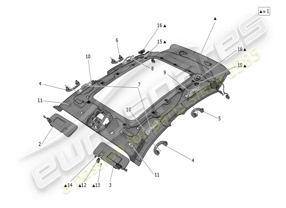 maserati grecale modena (2023) roof and sun visors parts diagram