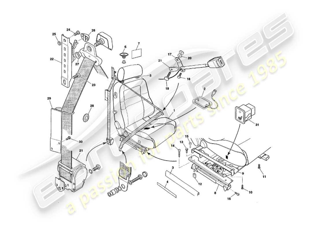 aston martin v8 coupe (1999) front seats & belts to vin v79079 excl v79074 parts diagram
