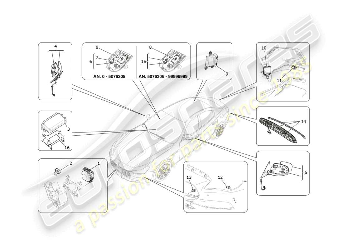 a part diagram from the maserati ghibli (2017 onwards) parts catalogue