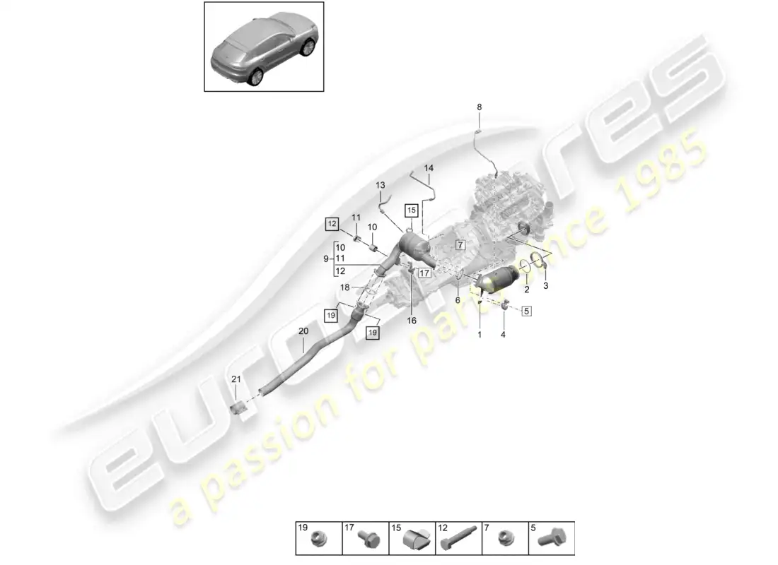 porsche 2020 (macan) catalytic converter petrol particulate filter lambda probe parts diagram