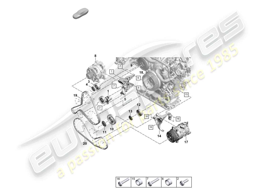 porsche 2023 (cayenne e3 pa) poly-v-belt belt tensioner damper part diagram