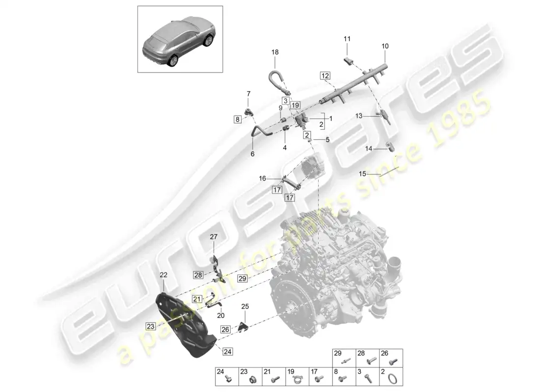 porsche 2020 (macan) fuel collection pipe high-pressure injector high pressure pump parts diagram