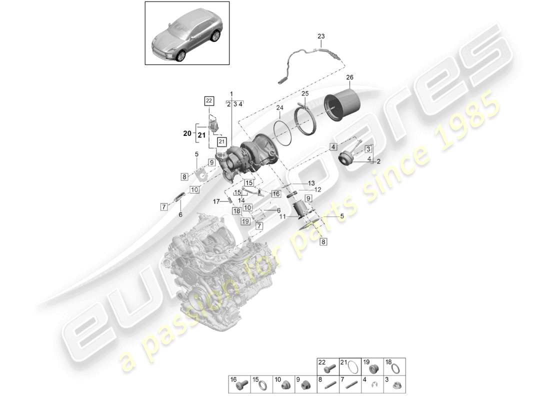 porsche 2021 (macan) exhaust gas turbocharger exhaust manifolds lambda probe part diagram