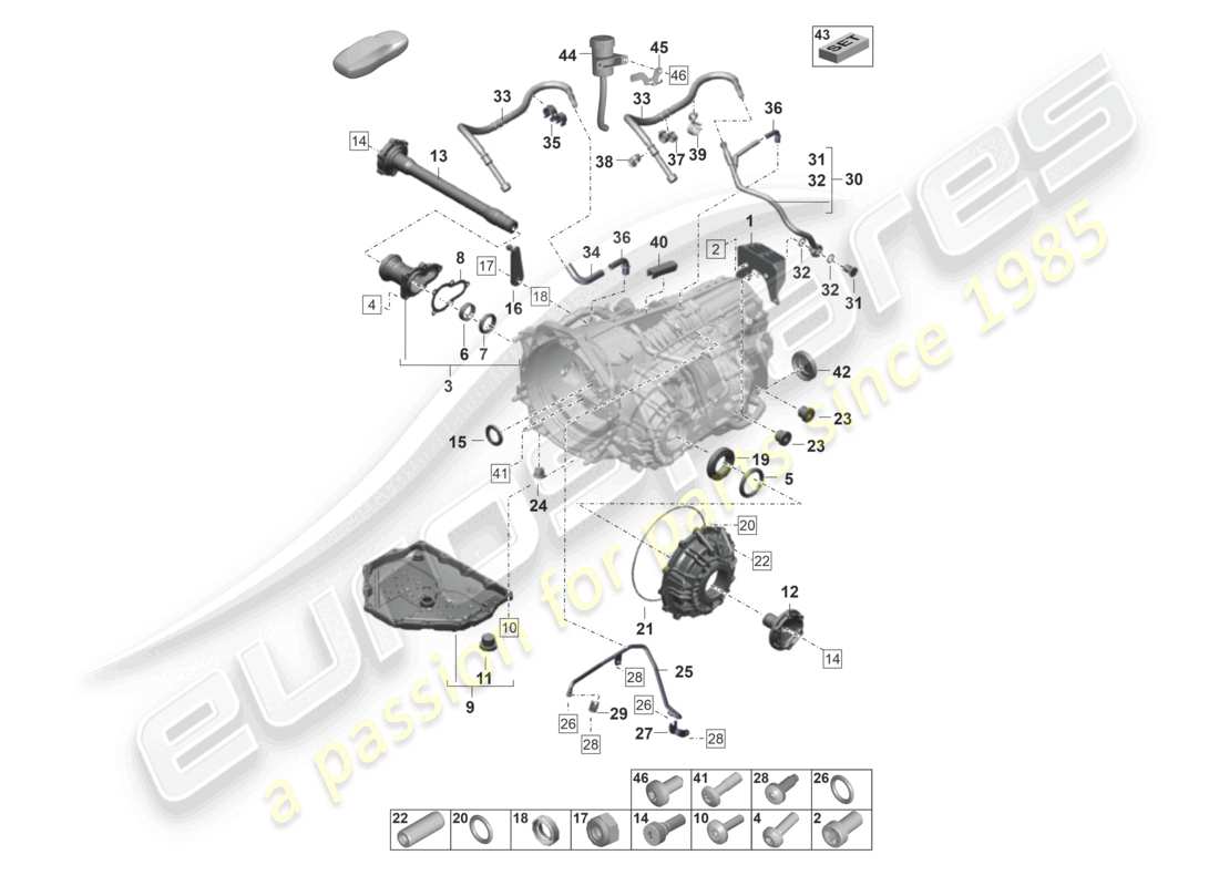 porsche 2023 (992-1 gt3/rs/st) 7-speed dual clutch gearbox - pdk - individual parts parts diagram