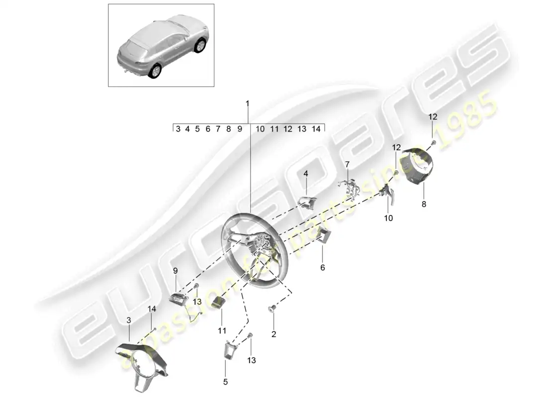 porsche 2014 (macan) steering wheel parts diagram