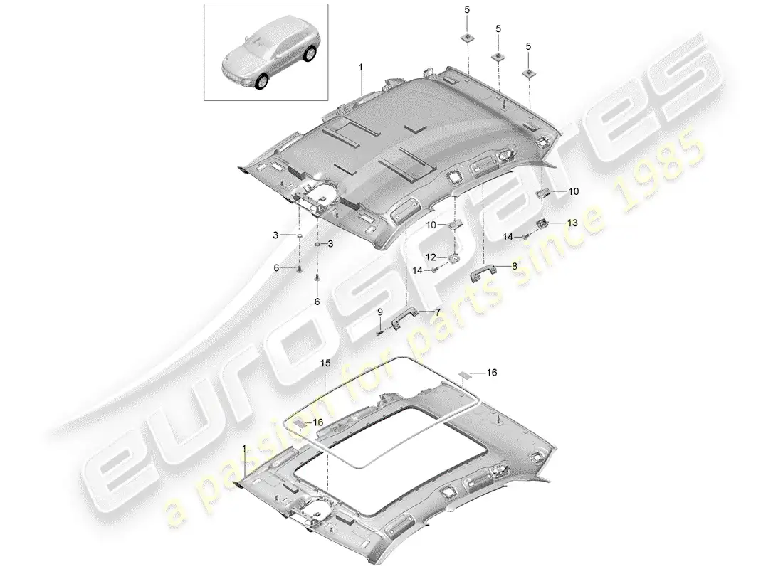 porsche 2014 (macan) roof trim and accessories parts diagram
