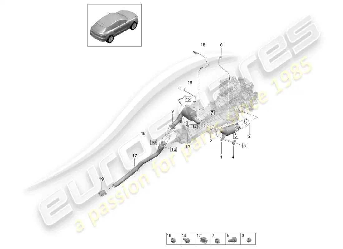 porsche 2020 (macan) catalytic converter petrol particulate filter lambda probe parts diagram
