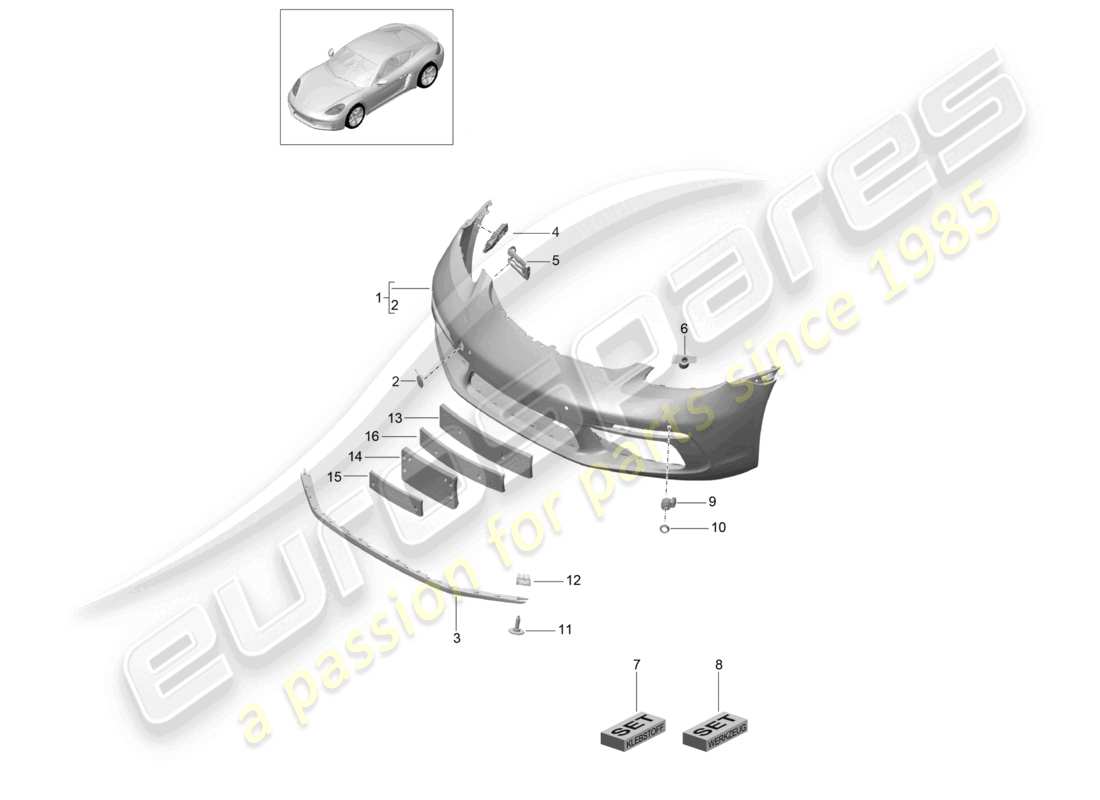 porsche 2024 (718 cayman) bumper front parts diagram