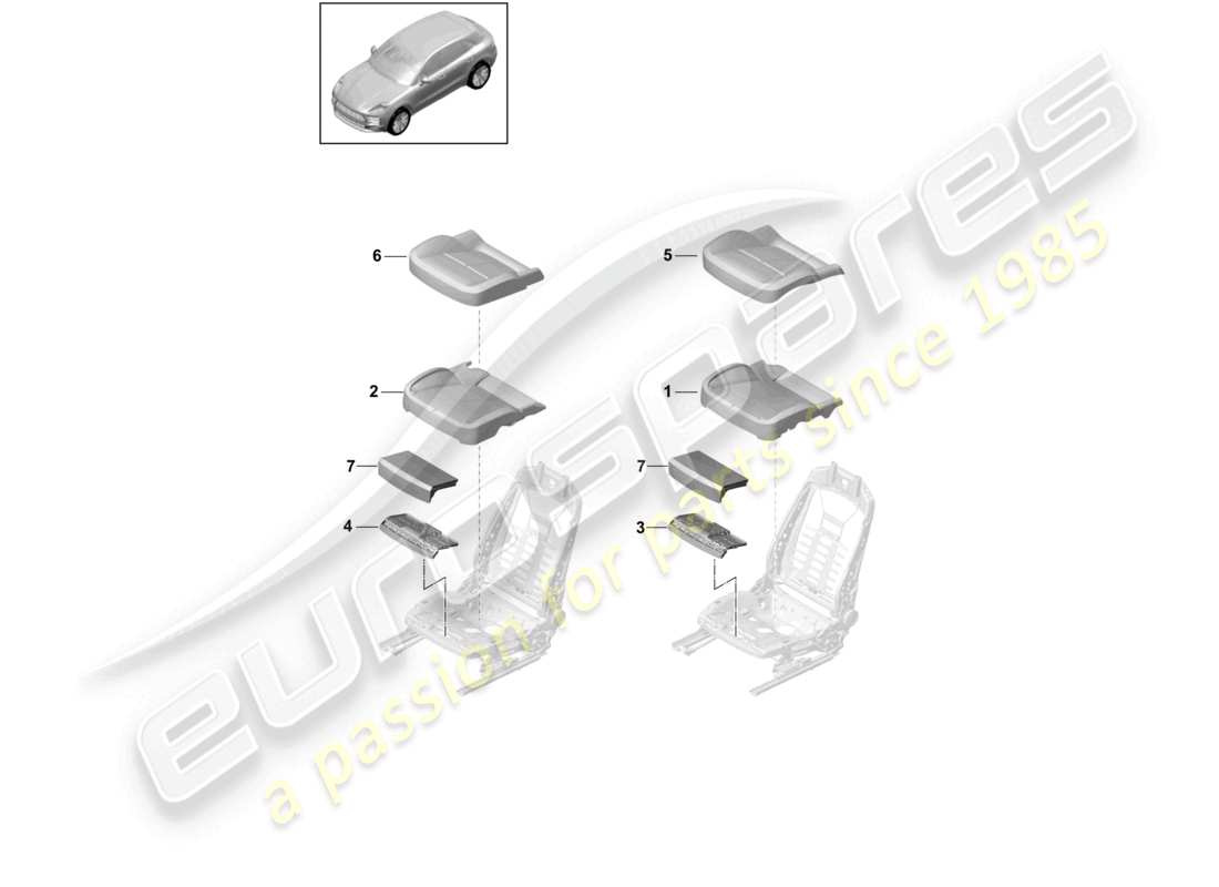 porsche 2024 (macan) foam part seat covers comfort seat part diagram