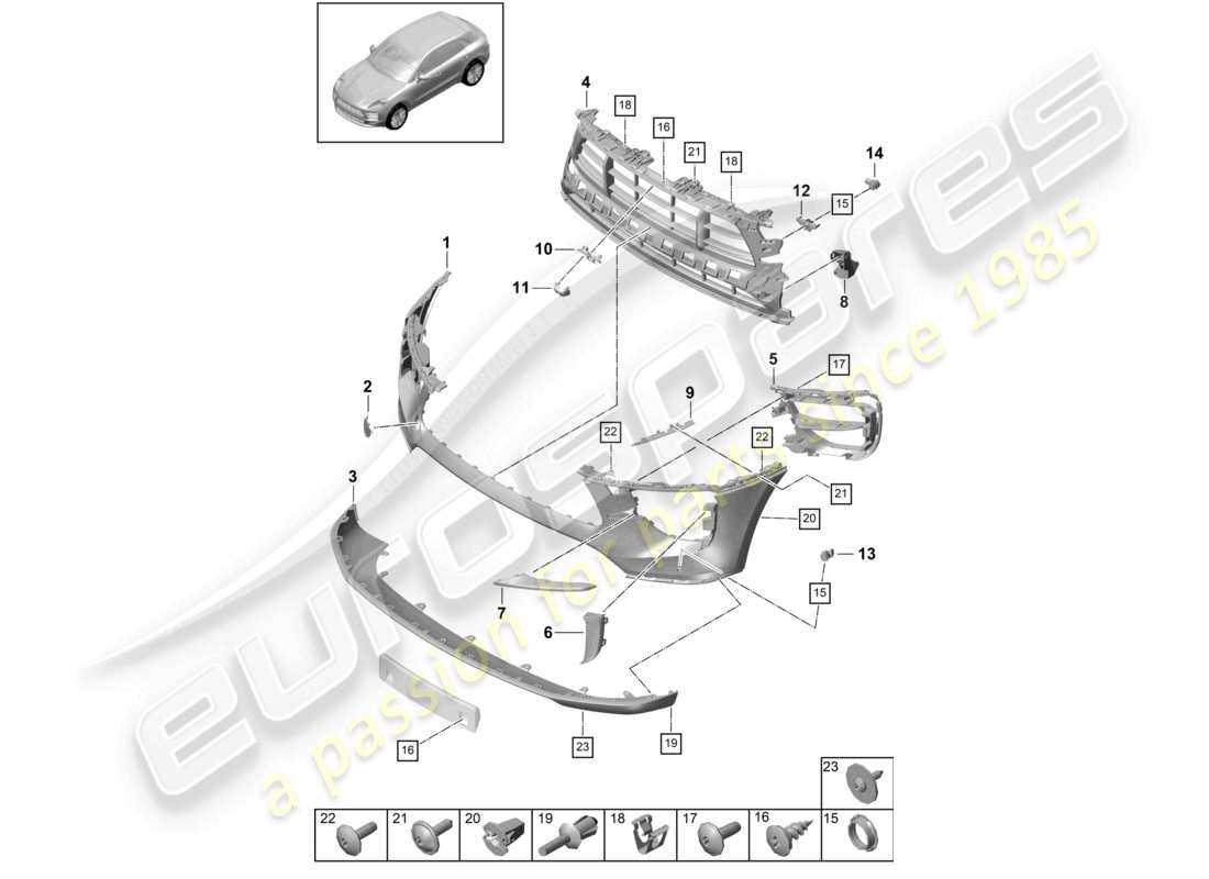 porsche 2026 (macan) bumper front sport design package turbo part diagram