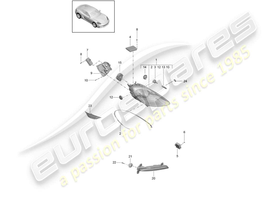 porsche 2023 (718 cayman) headlights additional headlight turn signal indicator side marker light turn signal repeater part diagram