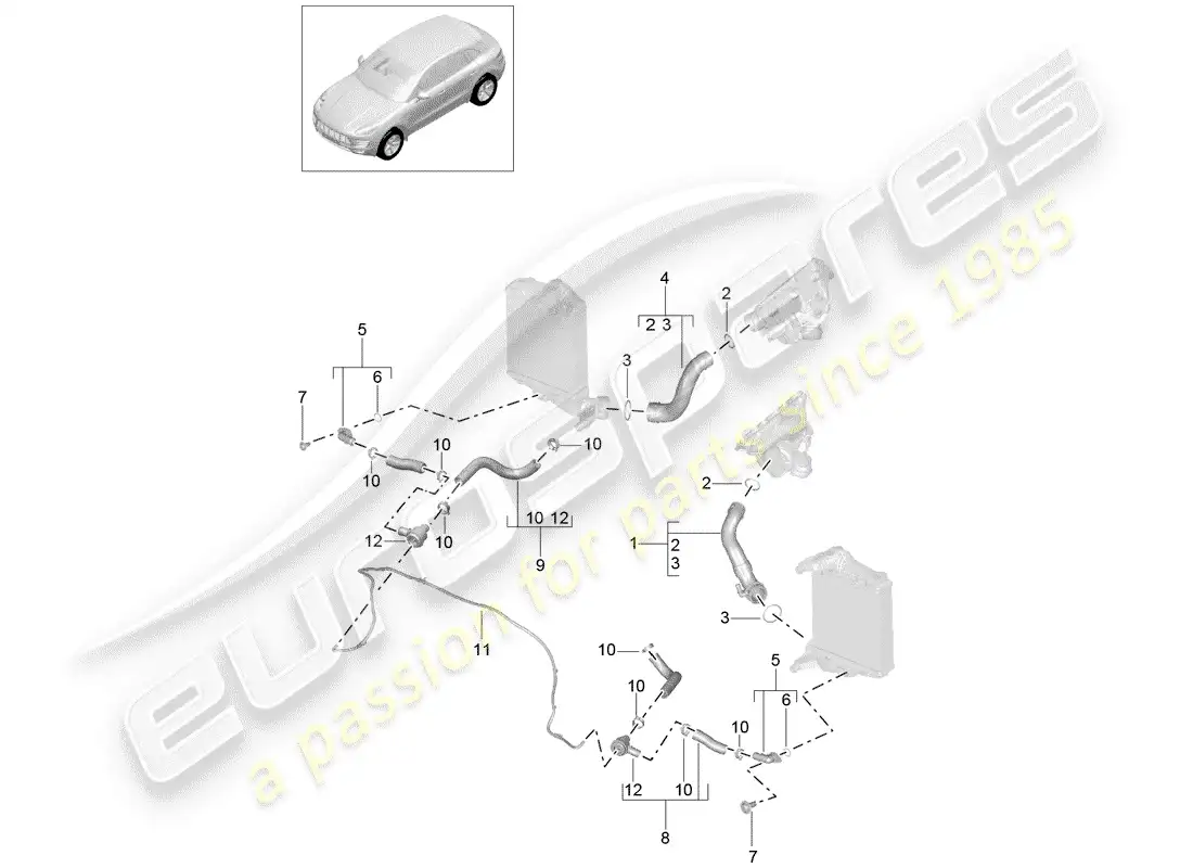 porsche 2014 (macan) for models with charge air cooler pressure pipe parts diagram