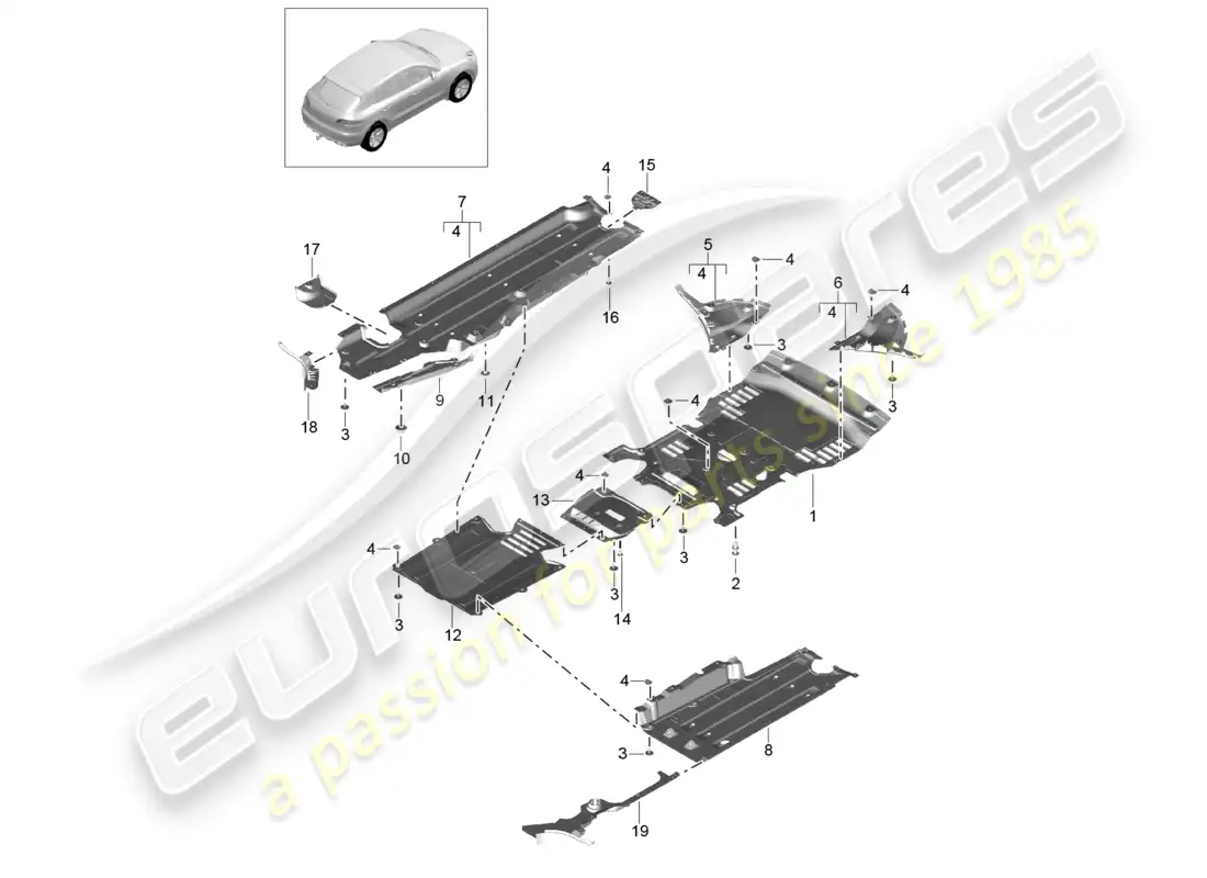 porsche 2014 (macan) underbody trim parts diagram