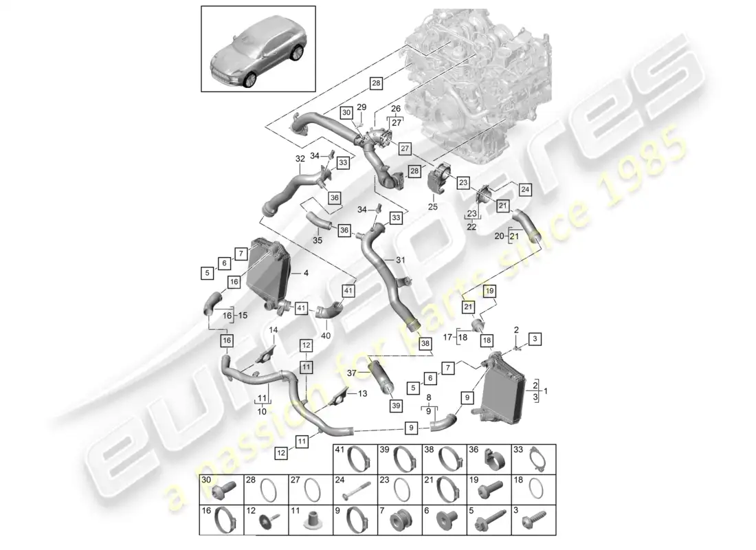 porsche 2020 (macan) charge air cooler pressure pipe throttle valve adapter parts diagram