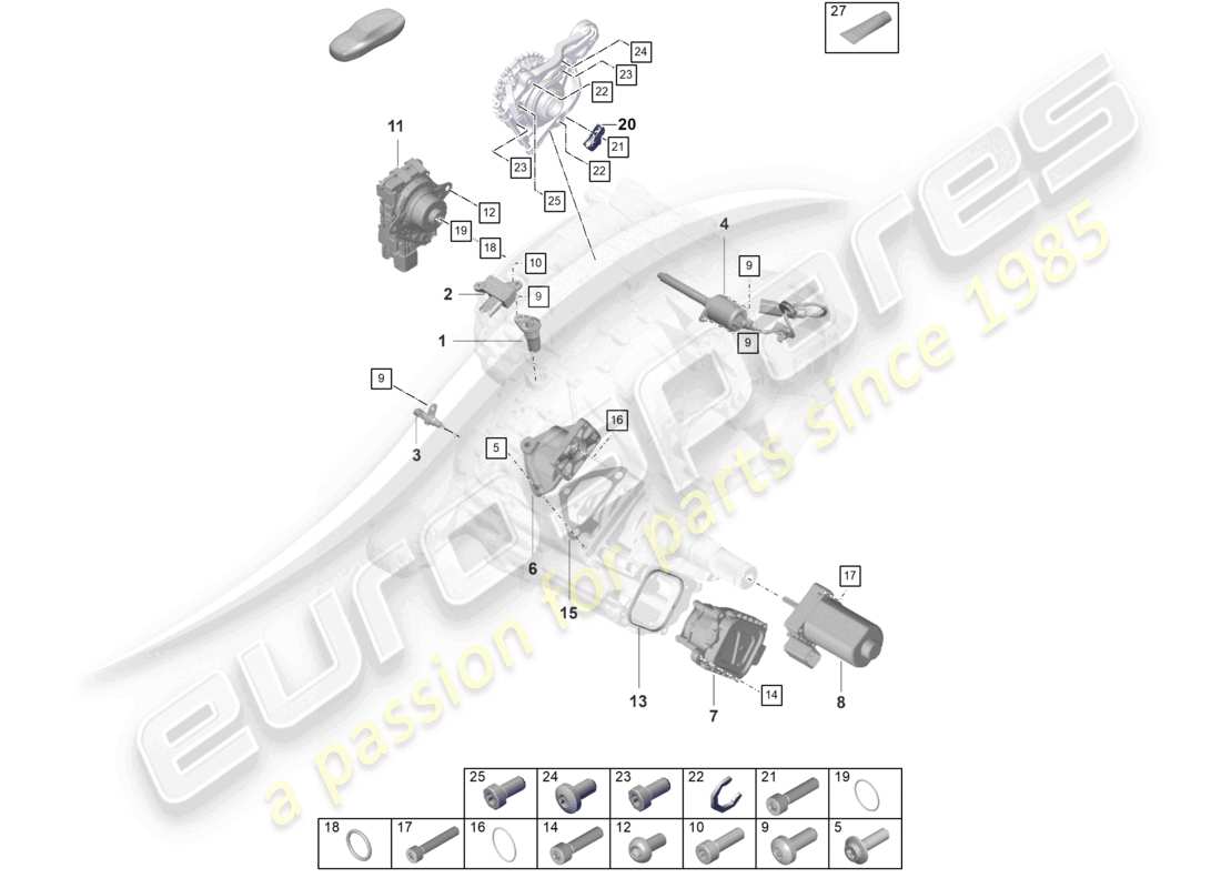 porsche 2020 (taycan 9j1-1) rear axle differential sensors throttle control element part diagram