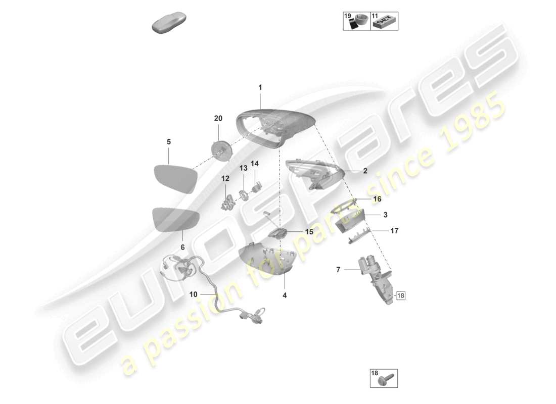 porsche 2020 (992-1 turbo / s) exterior mirror parts diagram