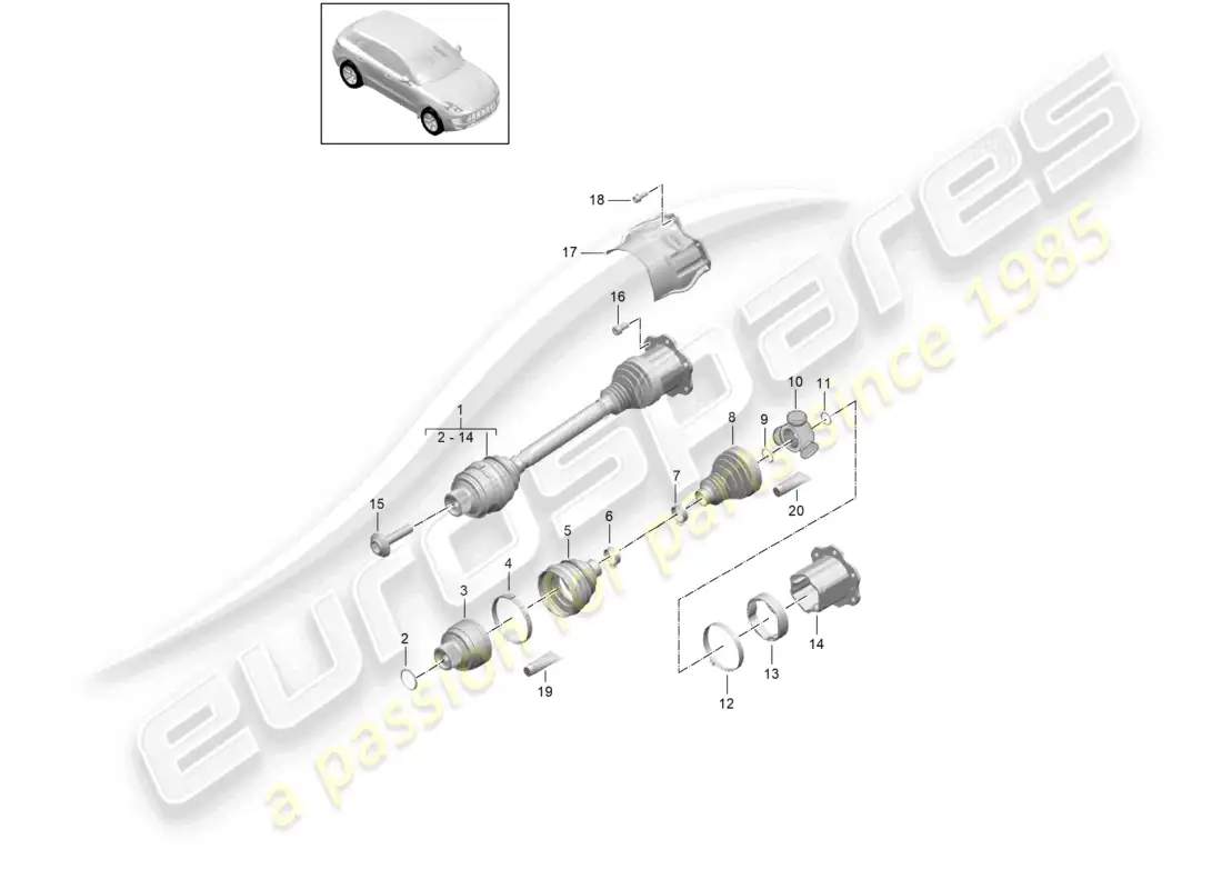 porsche 2014 (macan) drive shaft d - mj 2017>> parts diagram