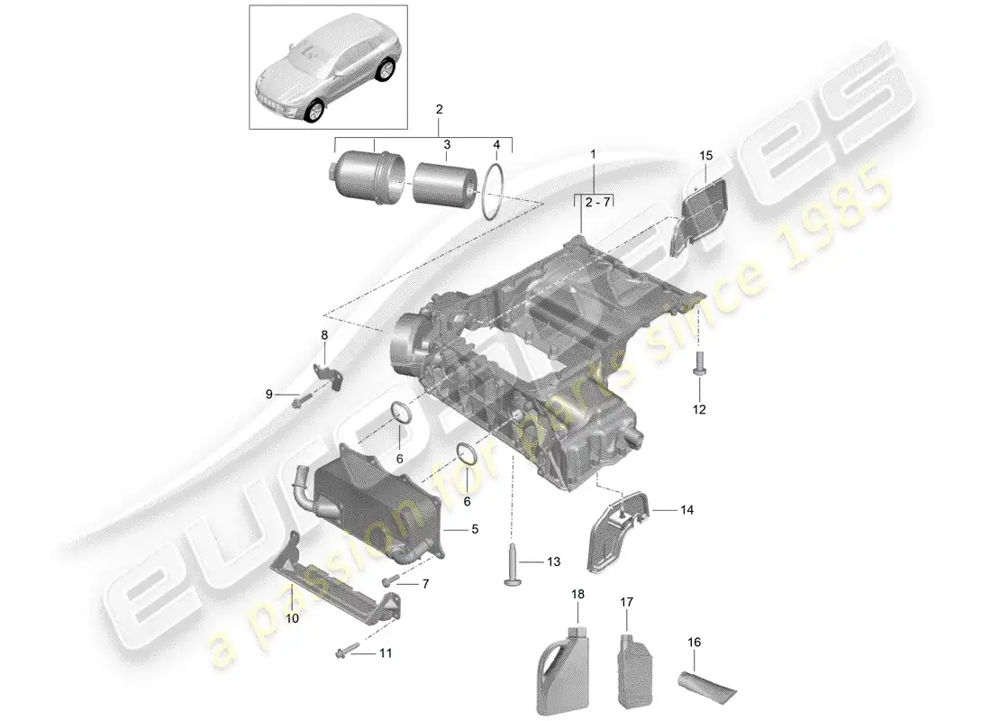 porsche 2014 (macan) oil-conducting housing oil filter heat exchanger parts diagram