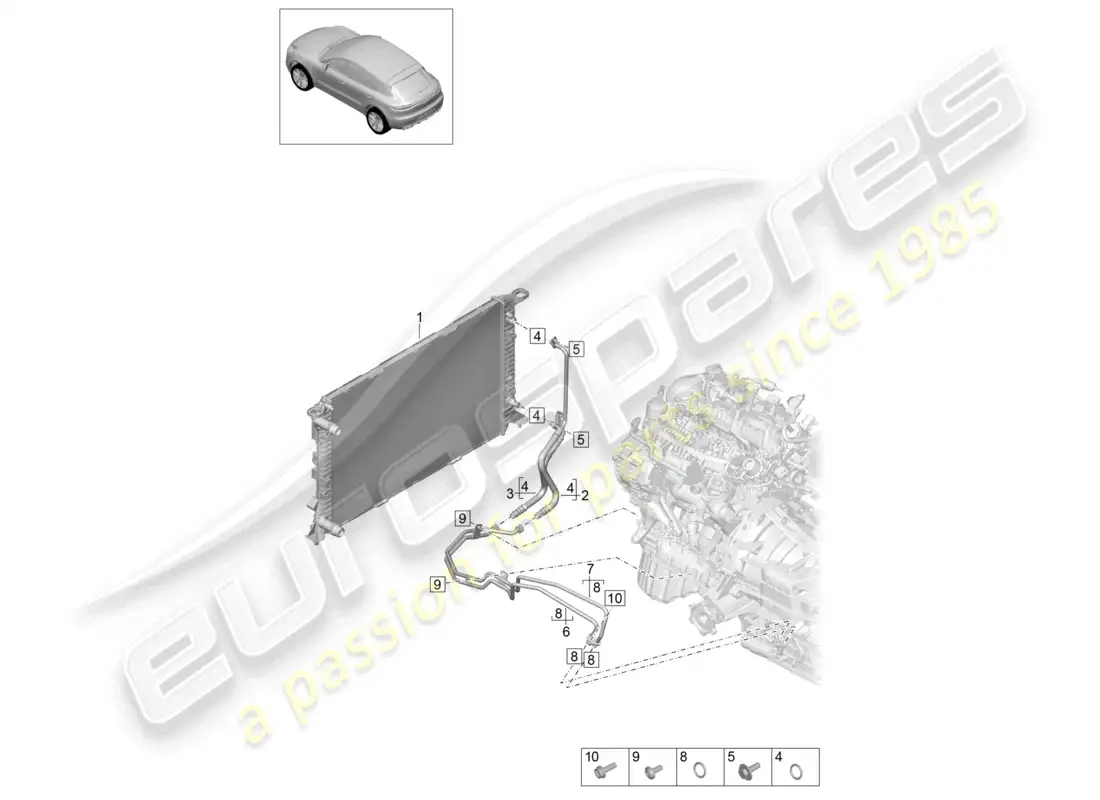 porsche 2020 (macan) - pdk - gearbox gear oil cooler oil pressure line parts diagram