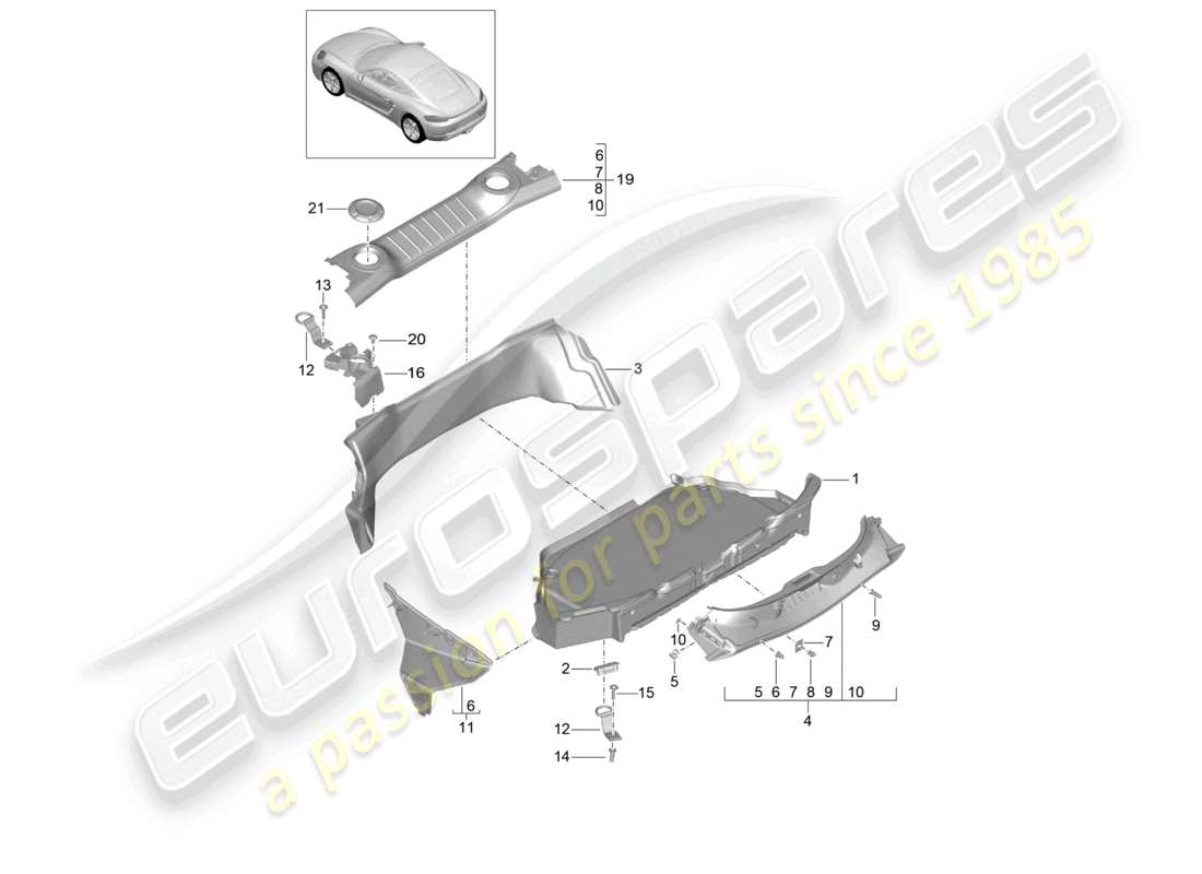 porsche 2026 (718 cayman) luggage compartment trim rear parts diagram