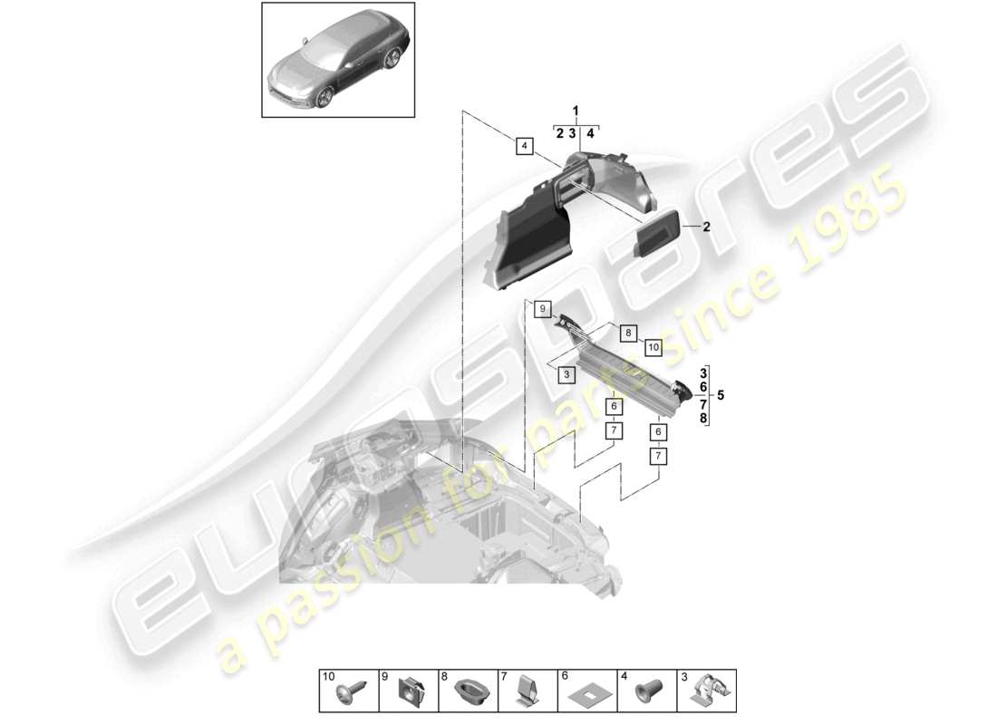 porsche 2021 (panamera 971-1) luggage compartment trim side part diagram