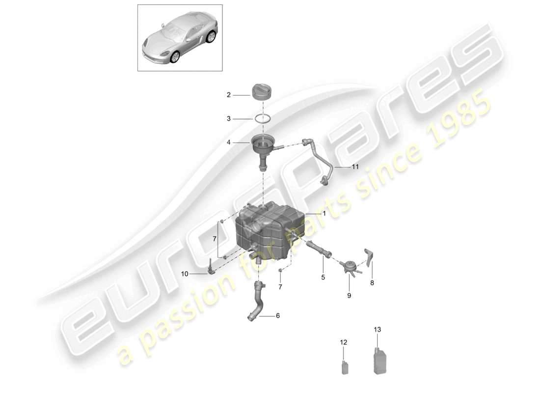 porsche 2025 (718 cayman) coolant cooling system coolant expansion tank part diagram