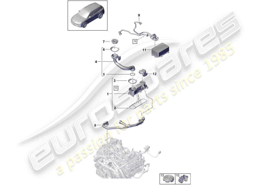 porsche 2022 (cayenne e3 9ya/9yb) ventilation for cylinder block oil separator part diagram