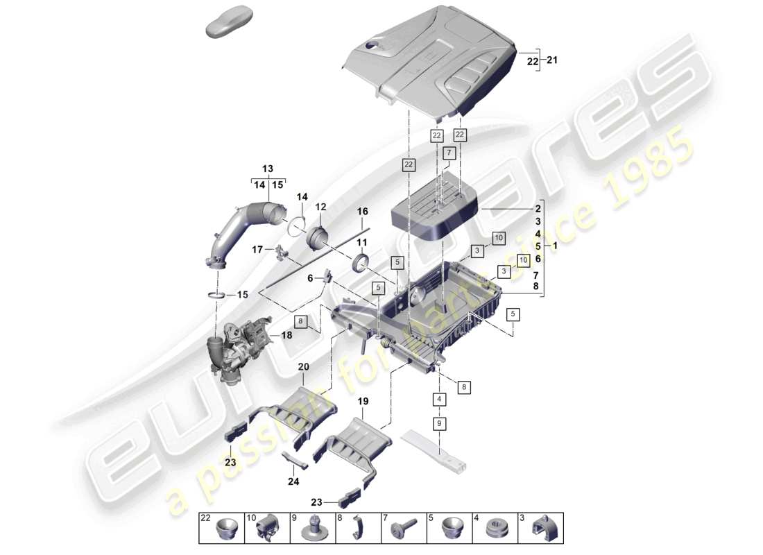 porsche 2025 (cayenne e3 pa) air filter with connecting parts engine cover part diagram