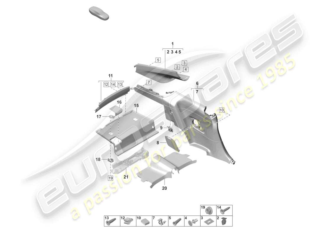 porsche 2022 (992-1) c-pillar trim side panel trim rear 911 dakar part diagram